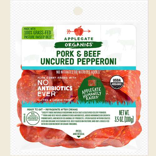 Applegate Organics Pork and Beef Uncured Pepperoni Front of Package